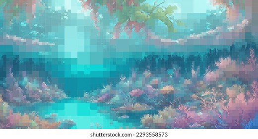 Underwater landscape. Aquatic background. Vector colorful illustration. Rectangular design.