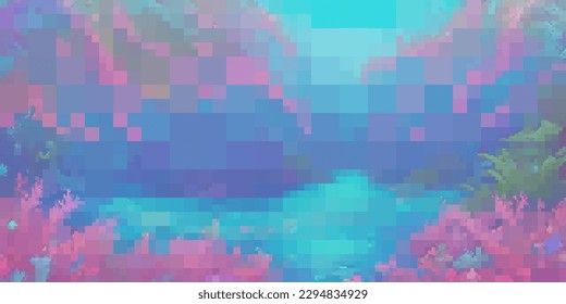 Underwater landscape. Aquatic background. Vector colorful illustration. Rectangular design.