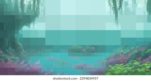 Underwater landscape. Aquatic background. Vector colorful illustration. Rectangular design.