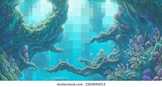 Unterwasserlandschaft. Aquatischer Hintergrund. Vektorfarbige Illustration. Rechteckiges Design.