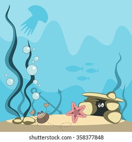 Underwater landscape. Background underwater on the sea. Vector design template