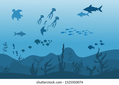 underwater landscape ocean fishes undersea background vector