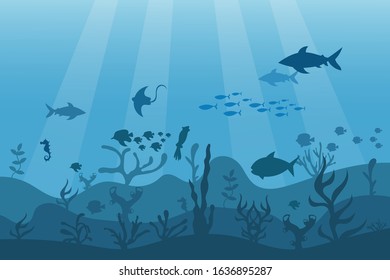 underwater landscape ocean fishes undersea background vector