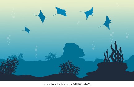 Underwater landscape of stingray vector illustration