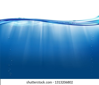 Underwater landscape with sunbeams. Realistic vector Background