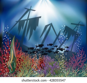 Underwater landscape wallpaper, vector illustration