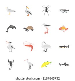 Underwater Life Animals Flat Icons 