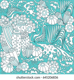 Underwater life cartoon vector hand drawn abstract illustration