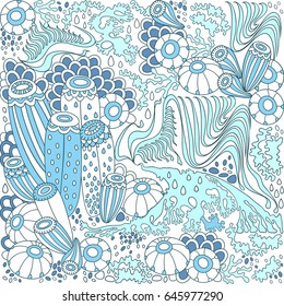 Underwater life cartoon vector hand drawn abstract illustration