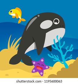 Underwater life cartoon vector illustration
