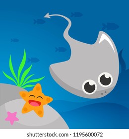 Underwater life cartoon vector illustration