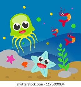 Underwater life cartoon vector illustration