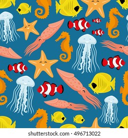 Underwater life seamless background.