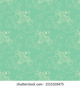 Underwater life seamless pattern outline, vector