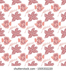 Underwater life seamless pattern with starfish, vector