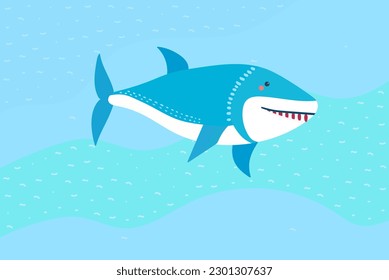 underwater life with  shark vector illustration