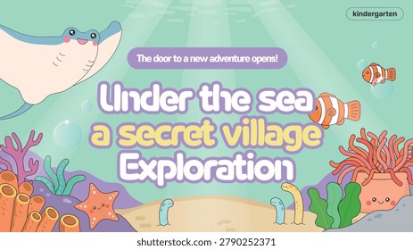 Underwater marine animals such as stingrays, white herons, coral reefs and gardenil