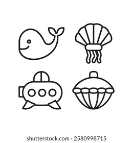 Underwater Marine Life and Ocean Creatures Icons