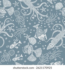 Underwater Marine Life Seamless Pattern for Textile Print for Fabric, fish conversational print pattern