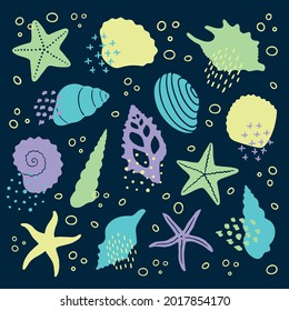 Unterwasser-Meerestiefe mit Silhouetten. Flache Illustration