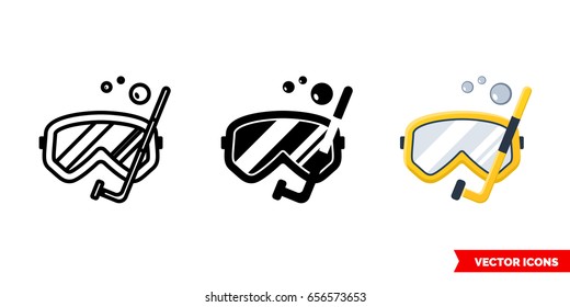 Underwater mask icon of 3 types: color, black and white, outline. Isolated vector sign symbol.