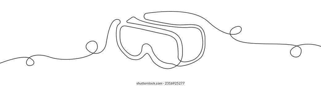 Underwater mask icon line continuous drawing vector. One line Underwater goggles vector background. Diver's mask icon. Continuous outline of a Scuba diving mask.