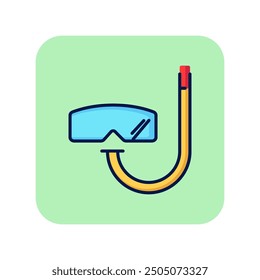 Underwater mask line icon. Diving mask with tube on green background. Sport concept. Vector illustration can be used for topics like sport, diving, activity