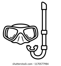 Underwater mask. Vector flat outline icon illustration isolated on white background.