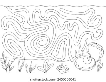 Underwater maze graphic black white sketch illustration vector