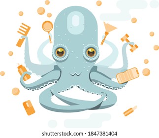 underwater multitask octopus vector illustration