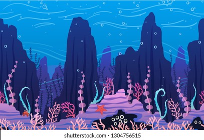 Underwater nature background with plants. Parallax ready vector Illustration