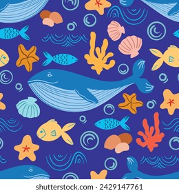 Underwater ocean animals seamless vector pattern design
