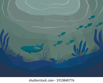 underwater ocean life lanscape background with fish