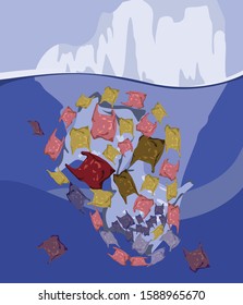 Underwater ocean plastic warning environment nature earth care vector illustration