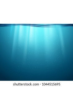 Underwater ocean surface. Blue water background. Clean nature sea underwater backdrop.