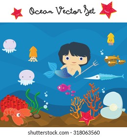 Underwater & Ocean vector set, Kid's vector elements.