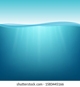 Underwater ocean. Water surface. Natural background. Vector stock illustration.