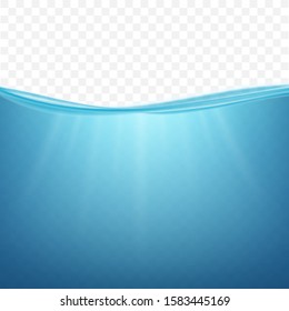 Underwater ocean. Water surface. Natural background. Vector stock illustration.