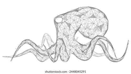 Underwater octopus. Polygonal design of lines and dots. White background.