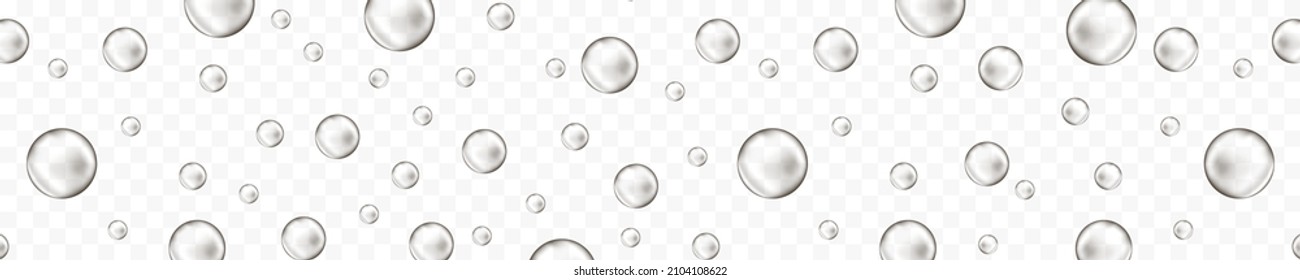 Underwater Oxygen Bubbles Stream. Fizzy Carbonated Drink, Seltzer, Beer, Soda, Cola, Lemonade, Champagne, Sparkling Wine Texture. Carbon Dioxide Effect In Water. Vector Realistic Illustration