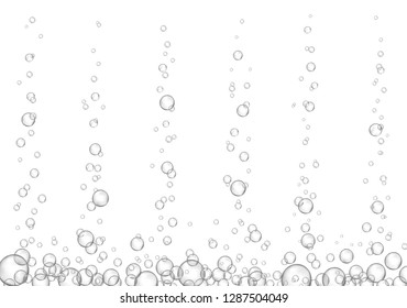 Underwater oxygen fizzing bubbles texture. Vector fizzy drink stream isolated on white background.  Macro object. Undersea