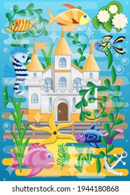 Underwater Palace. Background. Vector illustration. 