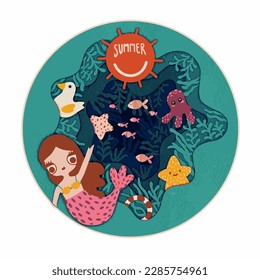 underwater paper cutting The bottom of the ocean represents going to the sea and seeing sea creatures in the summer. Use it as wallpaper, stickers and media for children.
