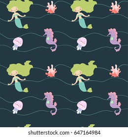Underwater pattern with mermaid
