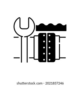 Underwater Pipeline Repair Black Linear Icon. Subsea Pipeline Integrity Repairing And Reinforcing. Offshore And Subsea Environments. Outline Symbol On White Space. Vector Isolated Illustration