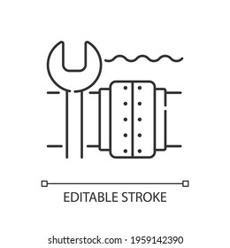 Underwater Pipeline Repair Linear Icon. Subsea Pipeline Integrity Repairing. Offshore Environment. Thin Line Customizable Illustration. Contour Symbol. Vector Isolated Outline Drawing. Editable Stroke