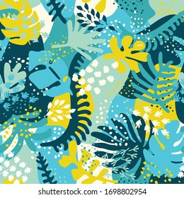 Underwater plant and leaves cute abstract vegetation vector seamless pattern for children wea