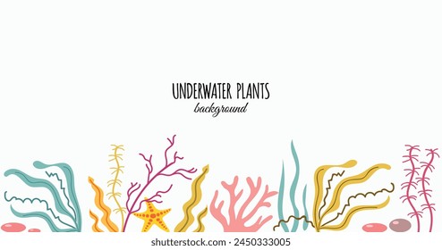 Underwater plants hand drawn vector background banner