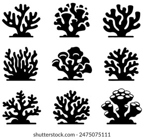 Underwater Plants Silhouette, Ideal for Marine and Nature Themes - Flat Vector Illustration