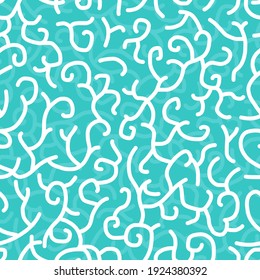 Underwater plants, swirls seamless pattern. Marine flora texture. Vector illustration.